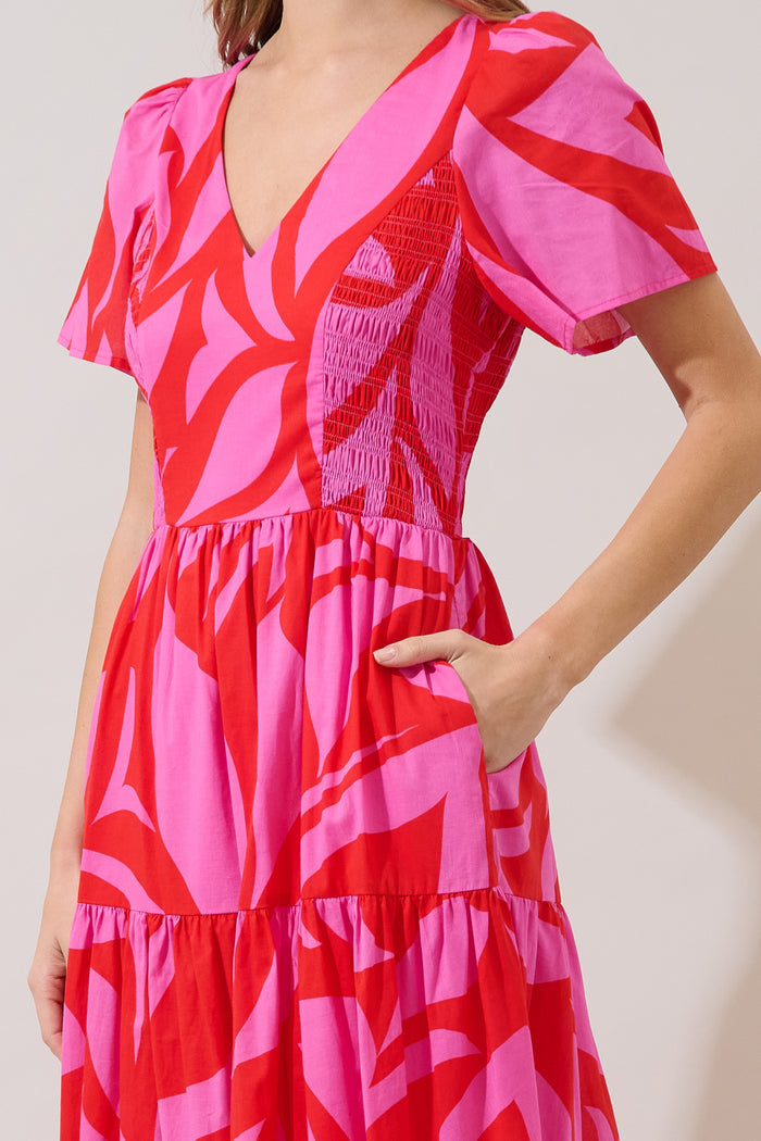 Alexis Poplin Tiered Midi Dress Abstract