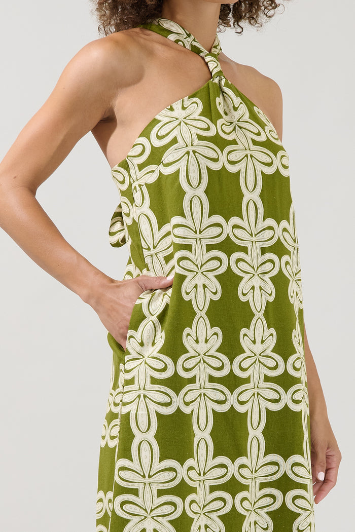 Amory Halter Neck Midi Dress Abstract