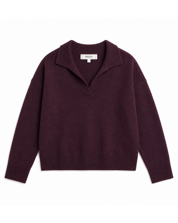Aubergine Wool-Cashmere Collared Sweater