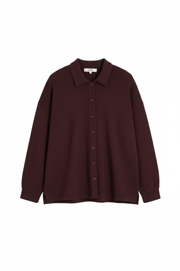 Aubergine Wool-Cashmere Relaxed Shirt