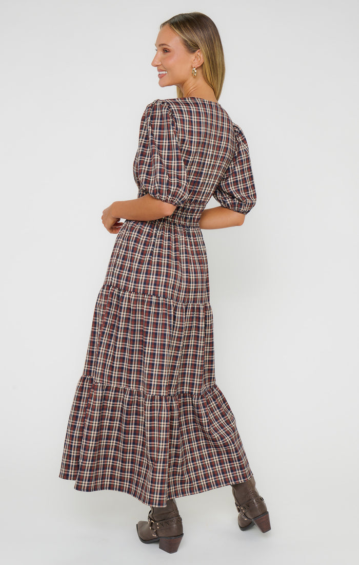 Brianna Midi Dress ~ Saddle Plaid