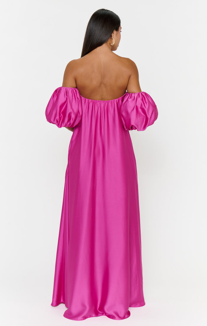 Cassy Maxi Dress ~ Rich Magenta Luxe Satin