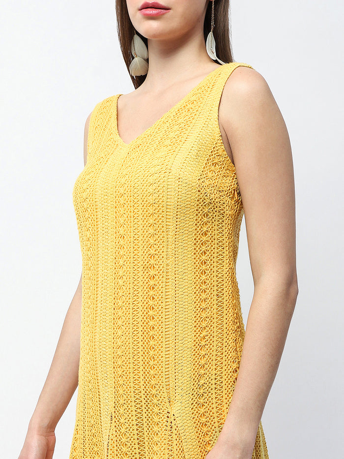 Madame Crochet Knit Mustard Yellow Midi Dress