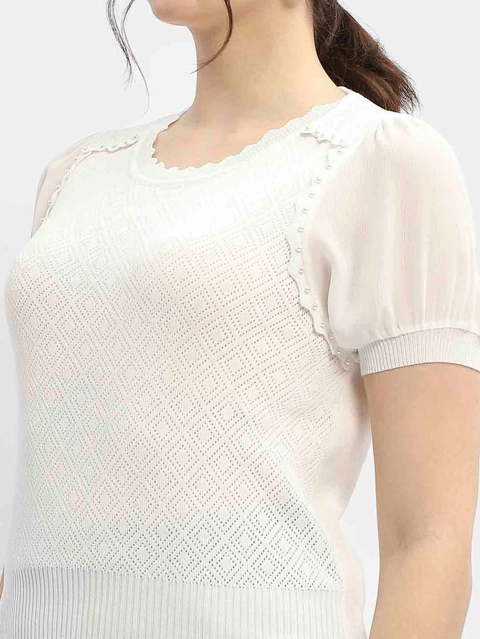 Madame Embellished Off-White Puff Sleeve Top