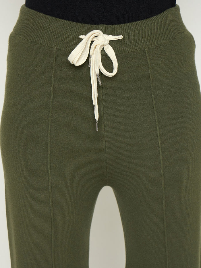 Madame Olive Green Wide Leg Wool Trousers