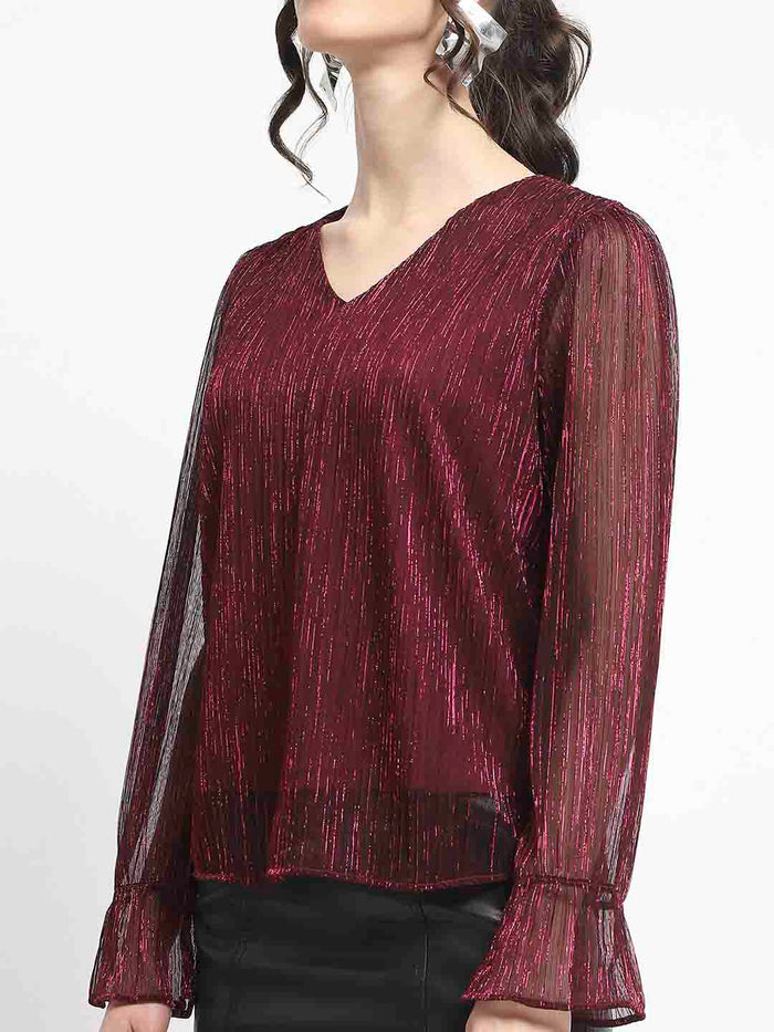 Madame Ruffle Sleeve Plum Shimmery Top