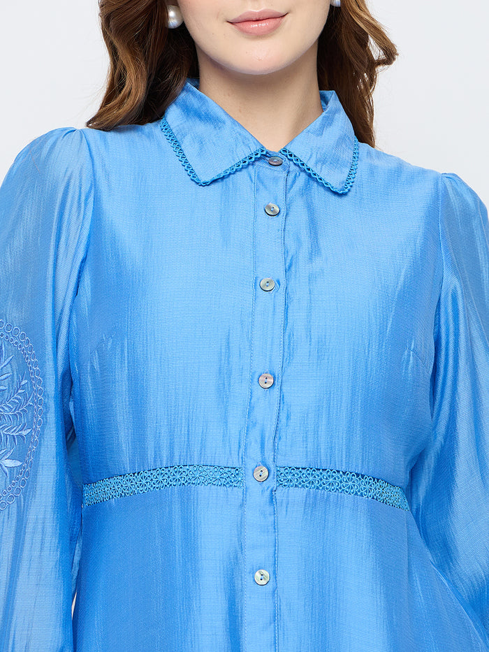 Madame Tiered Cornflower Blue Shirt Dress