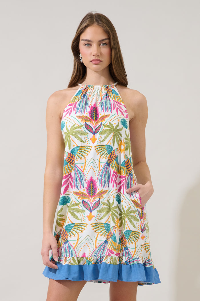Malena Halter Ruffle Mini Dress Tropical