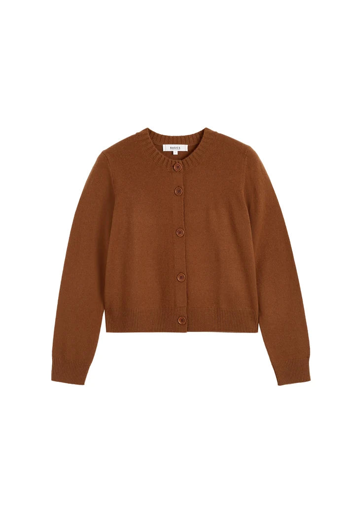Toffee Wool-Cashmere Crew Neck Cardigan