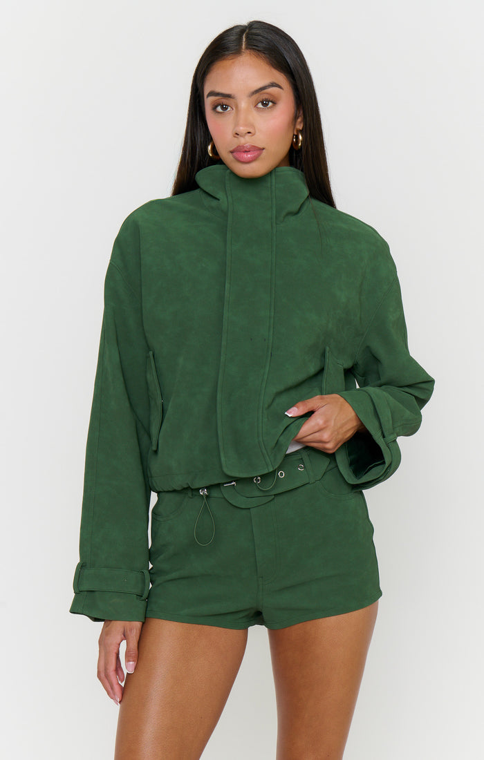 Ventura Shorts ~ Green Faux Suede