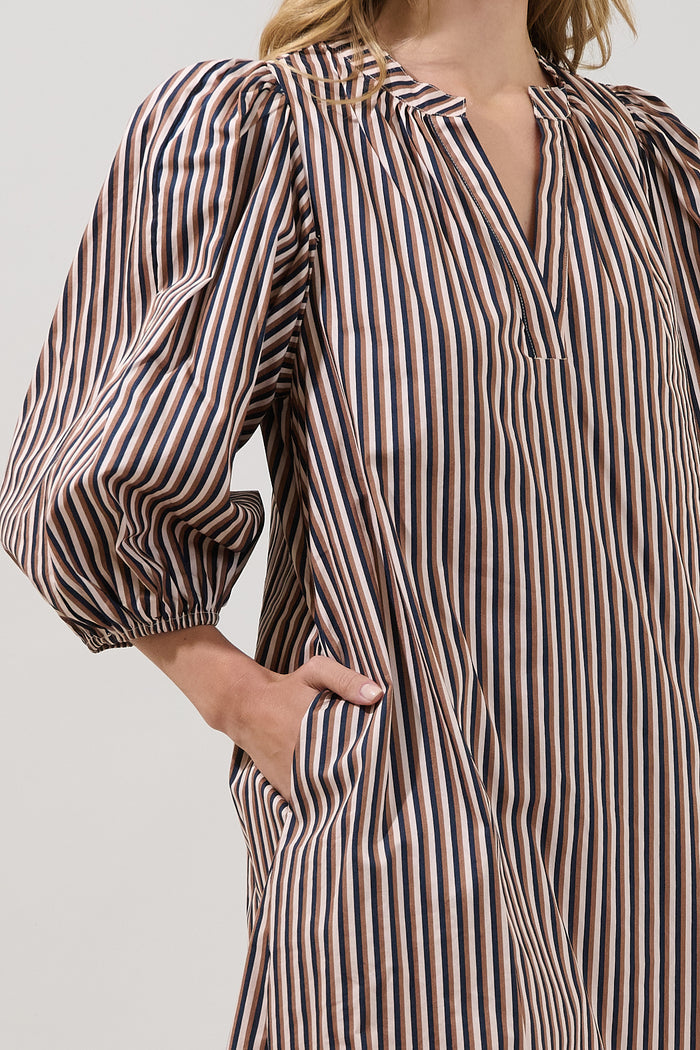 Victoria Shift Split Neck Mini Dress Tiramisu