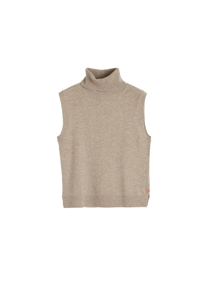 Warm-Oatmeal Wool-Cashmere High-Neck Tank
