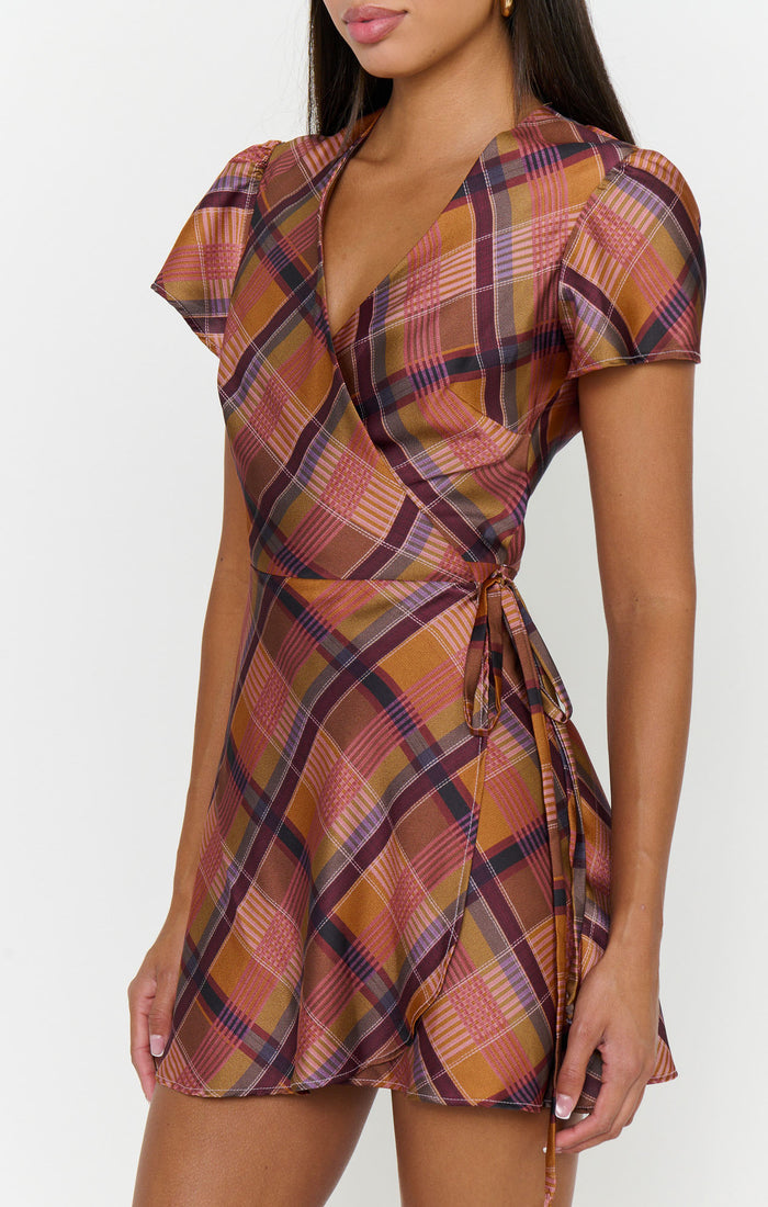 Whitney Wrap Mini Dress ~ Rich Plaid