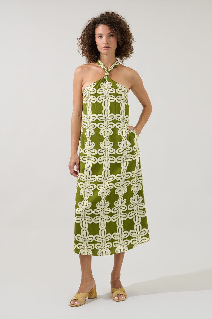 Amory Halter Neck Midi Dress Abstract