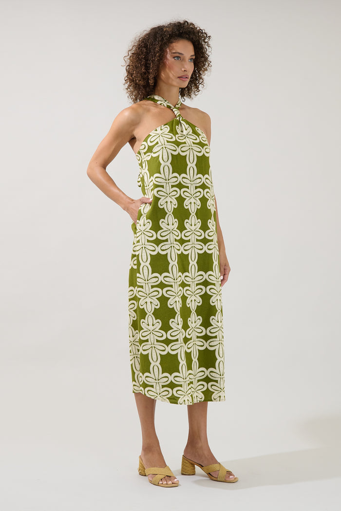 Amory Halter Neck Midi Dress Abstract