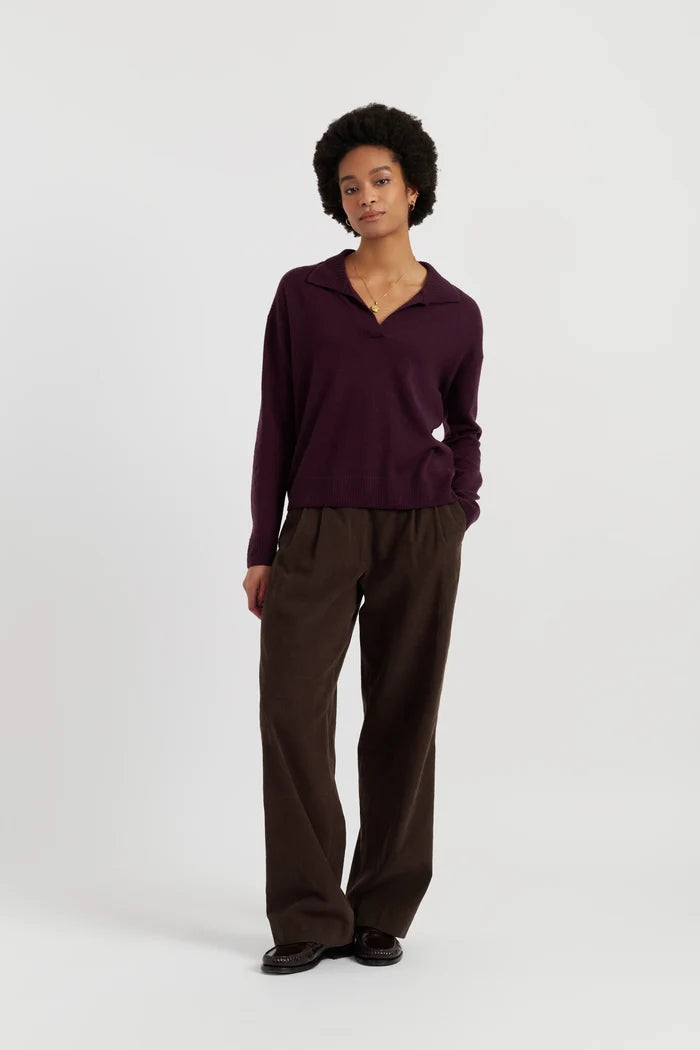 Aubergine Wool-Cashmere Collared Sweater