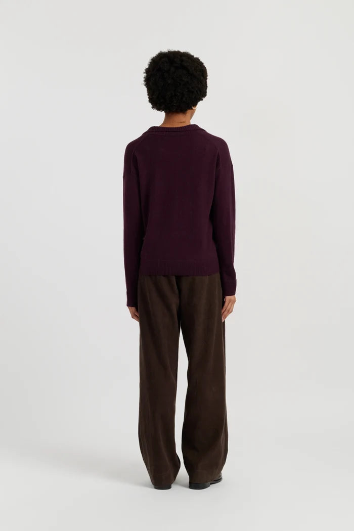 Aubergine Wool-Cashmere Collared Sweater