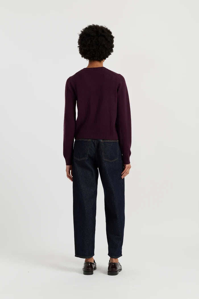 Aubergine Wool-Cashmere Crew Neck Cardigan