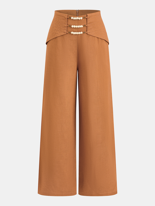 Beaded Detail Tencel Wide-Leg Pants