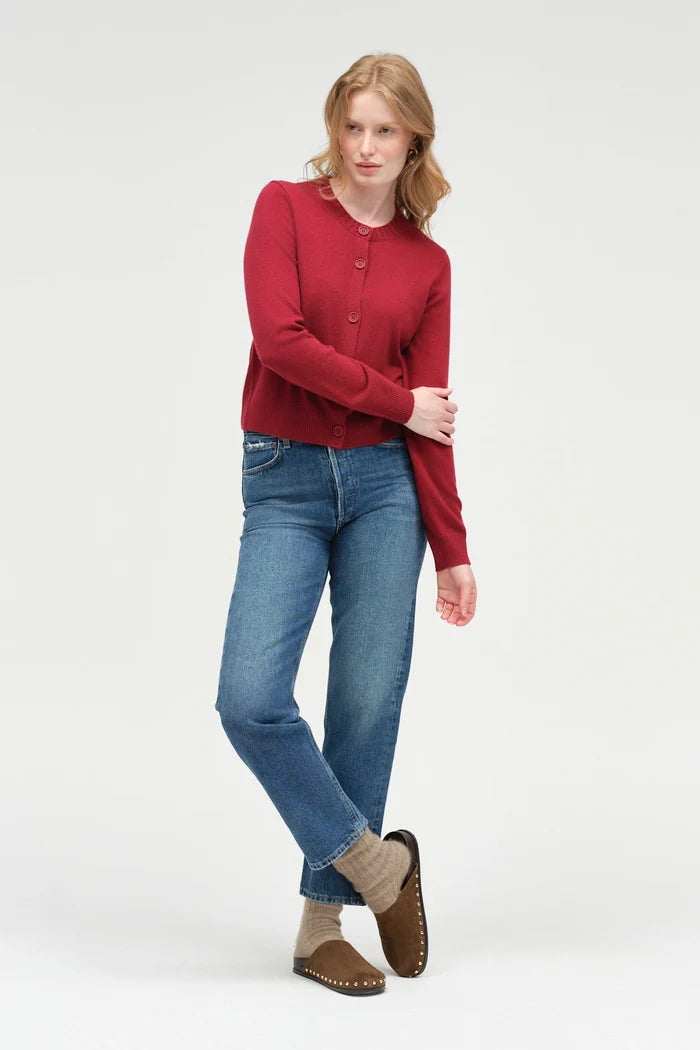 Cherry Wool-Cashmere Crew Neck Cardigan