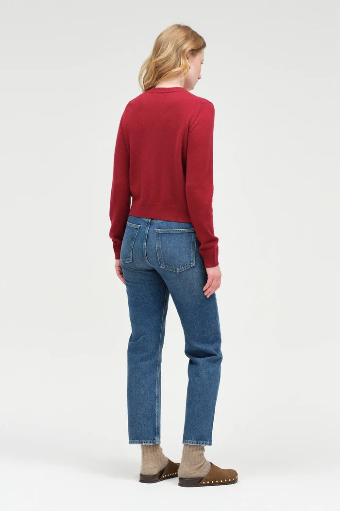 Cherry Wool-Cashmere Crew Neck Cardigan
