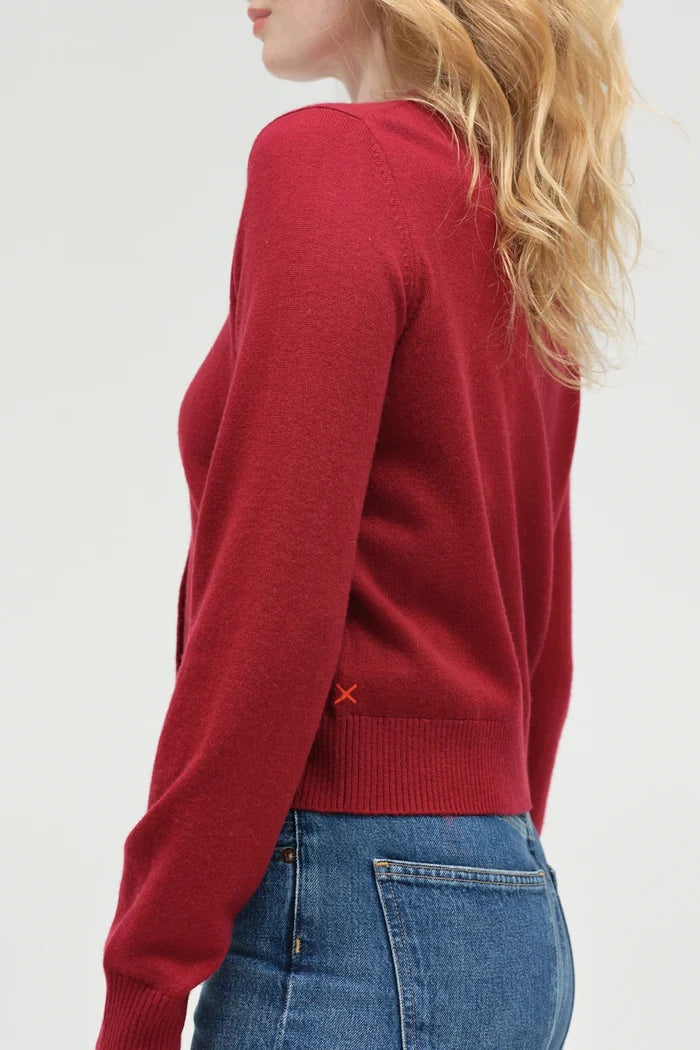 Cherry Wool-Cashmere Crew Neck Cardigan