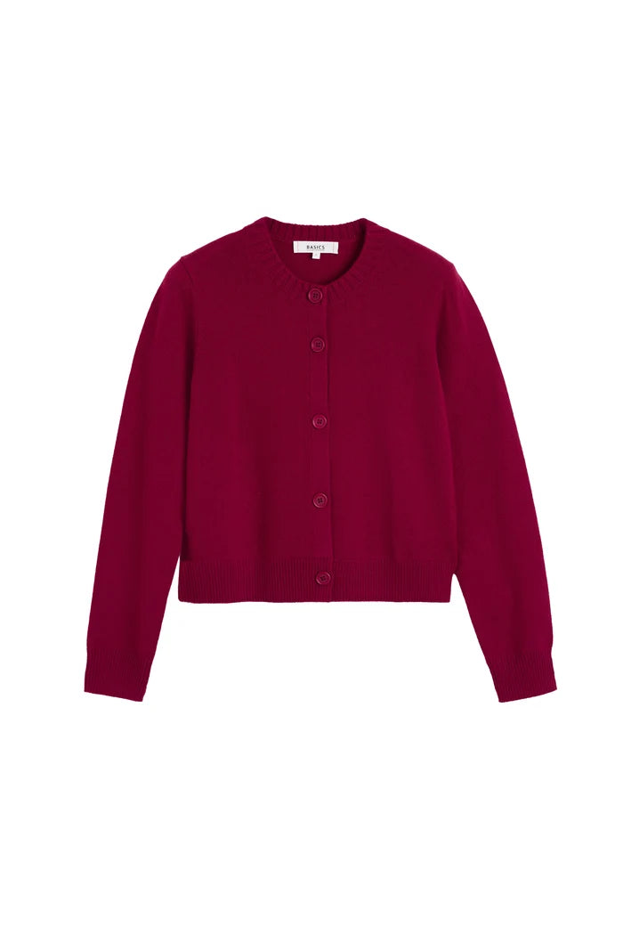 Cherry Wool-Cashmere Crew Neck Cardigan