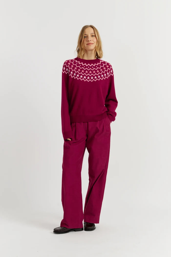 Cherry Wool-Cashmere Fair Isle Sweater