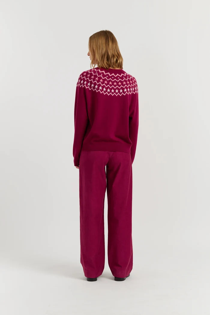 Cherry Wool-Cashmere Fair Isle Sweater