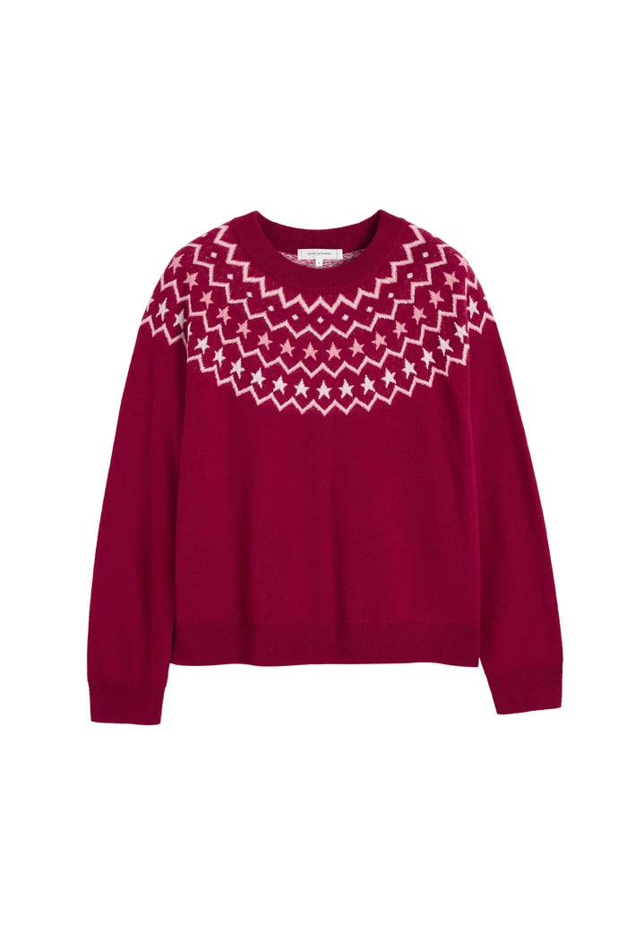 Cherry Wool-Cashmere Fair Isle Sweater
