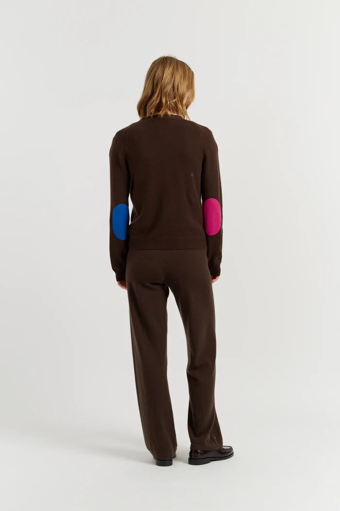 Chocolate Wool-Cashmere Elbow Patch Cardigan