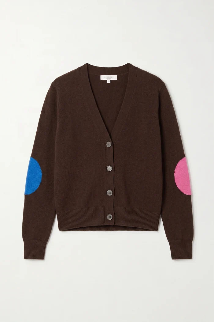 Chocolate Wool-Cashmere Elbow Patch Cardigan