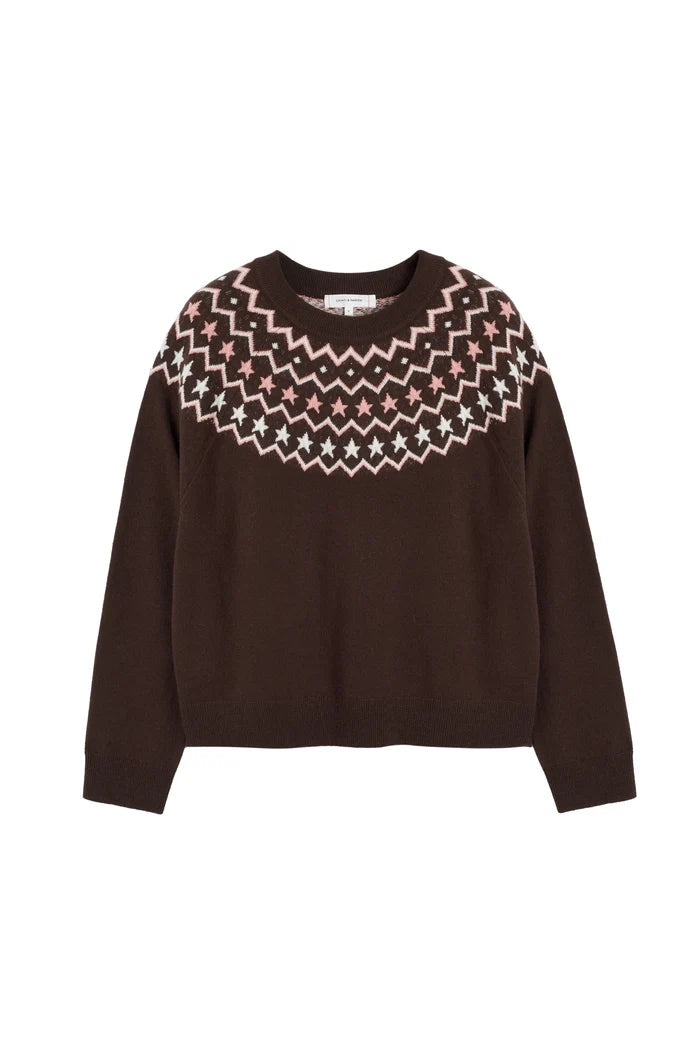Chocolate Wool-Cashmere Fair Isle Sweater