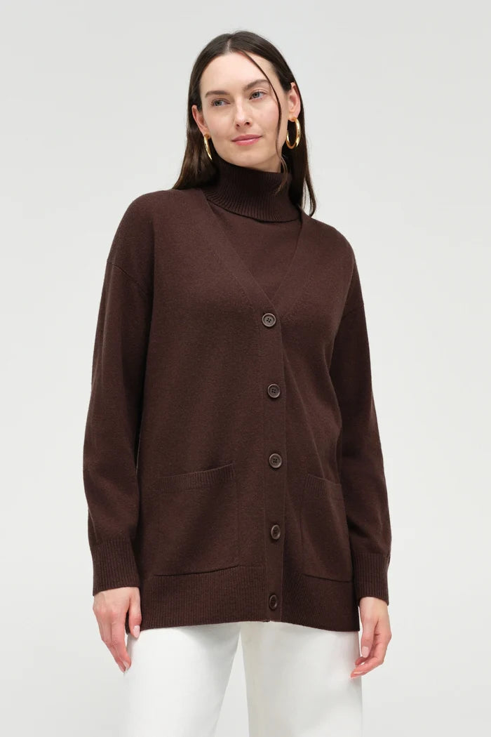 Chocolate Wool-Cashmere Long Cardigan
