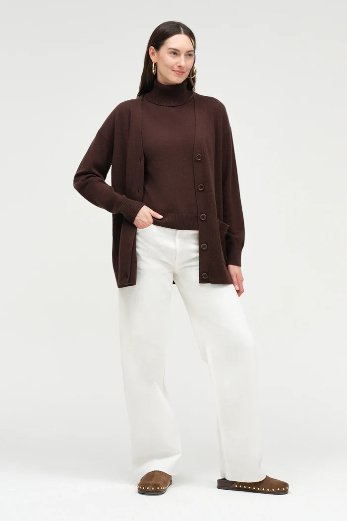 Chocolate Wool-Cashmere Long Cardigan