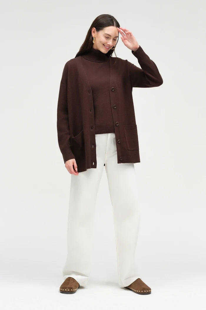 Chocolate Wool-Cashmere Long Cardigan