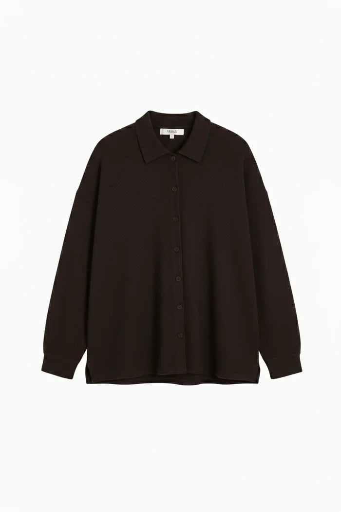 Chocolate Wool-Cashmere Relaxed Shirt