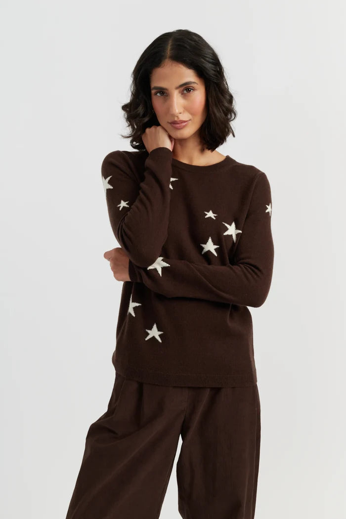 Chocolate Wool-Cashmere Star Sweater
