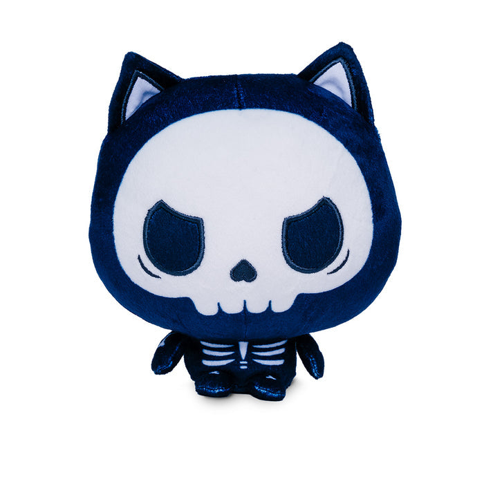 Cloudheads: 5" Halloween Bundle - Skelly. A plush cat with a dark body, white skull face, and black-and-white skeleton, photographed on a plain white background.