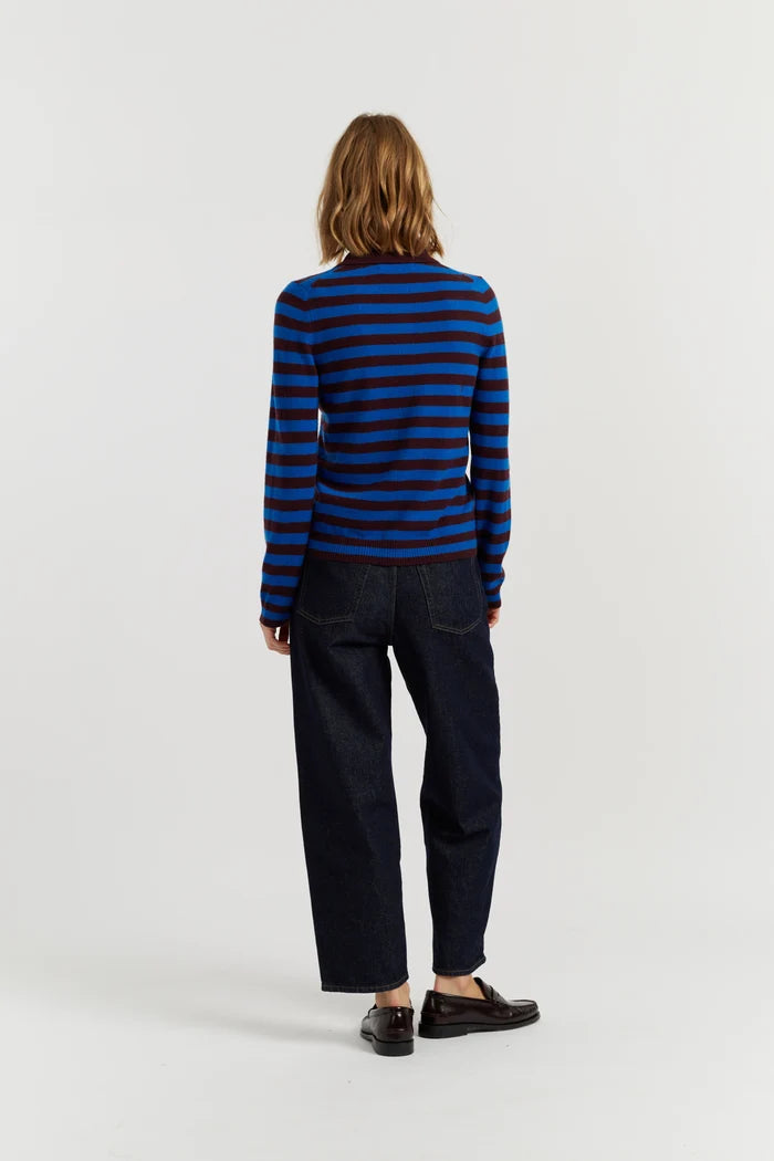 Cobalt Wool-Cashmere Stripe Collared Sweater