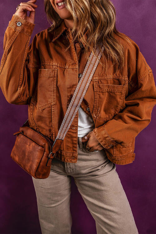Collared Neck Button-Up Denim Jacket - Madikfashions.com