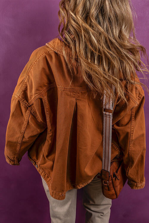 Collared Neck Button-Up Denim Jacket - Madikfashions.com