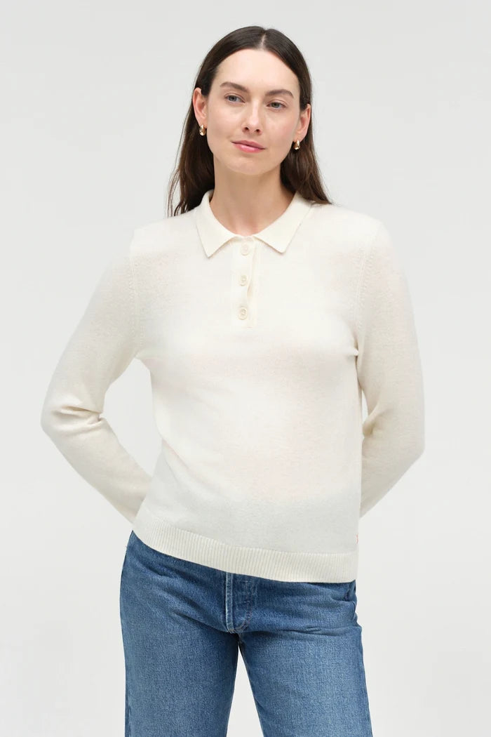 Cream Wool-Cashmere Polo Sweater