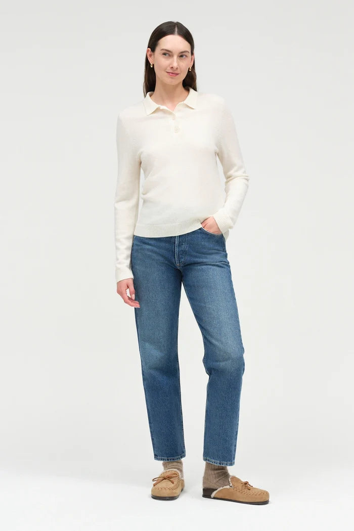 Cream Wool-Cashmere Polo Sweater