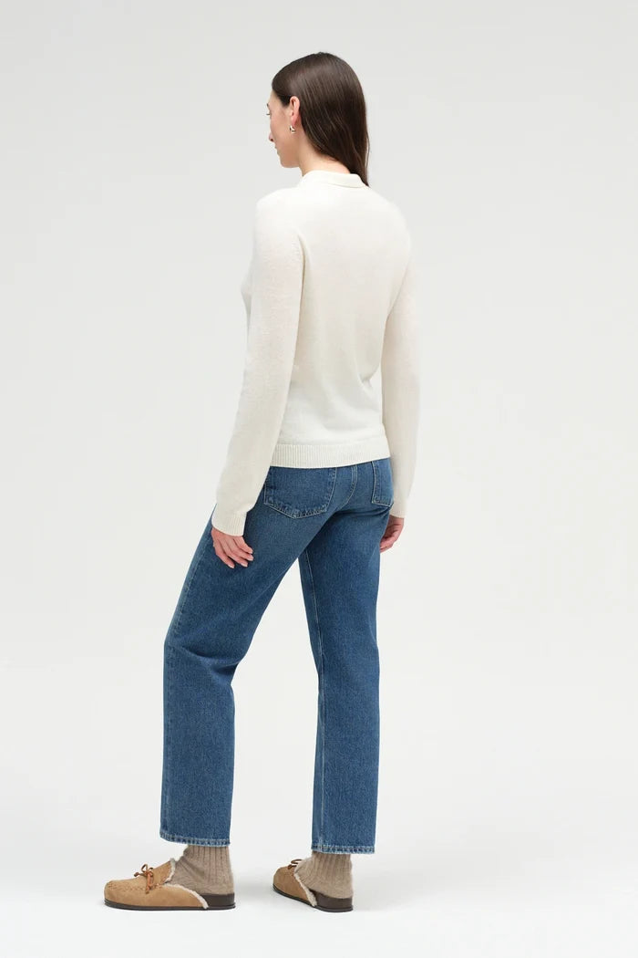 Cream Wool-Cashmere Polo Sweater