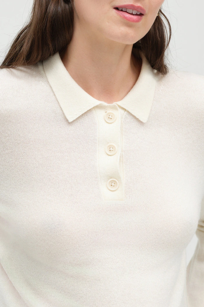 Cream Wool-Cashmere Polo Sweater