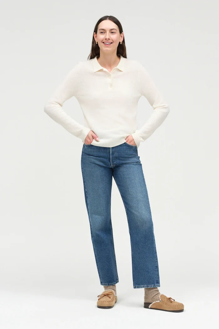Cream Wool-Cashmere Polo Sweater