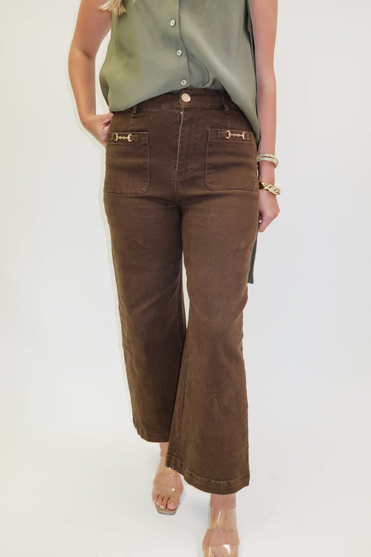 Downtown Days Stretch Pants with Hardware Pocket Trim - The Pink Tulip Clothing