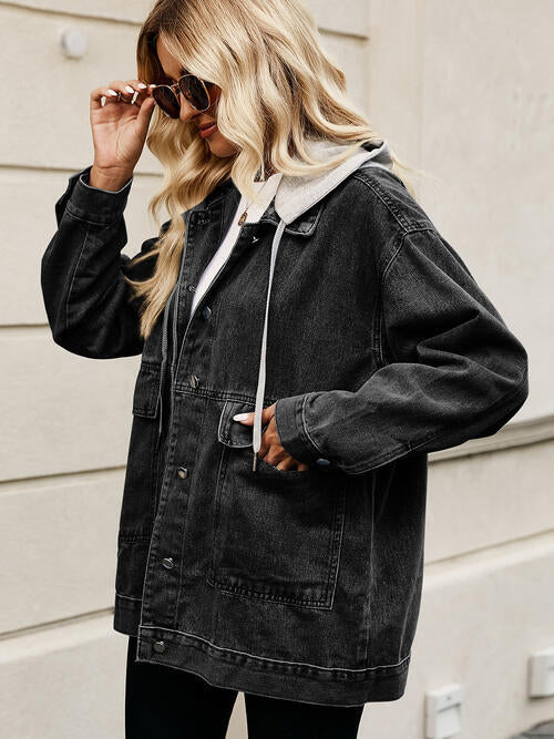Drawstring Button Down Hooded Denim Jacket - Madikfashions.com
