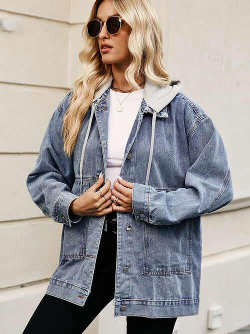 Drawstring Button Down Hooded Denim Jacket - Madikfashions.com